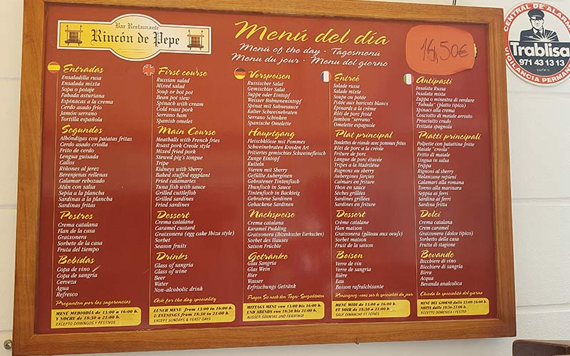 Restaurante El Rincón de Pepe menú 